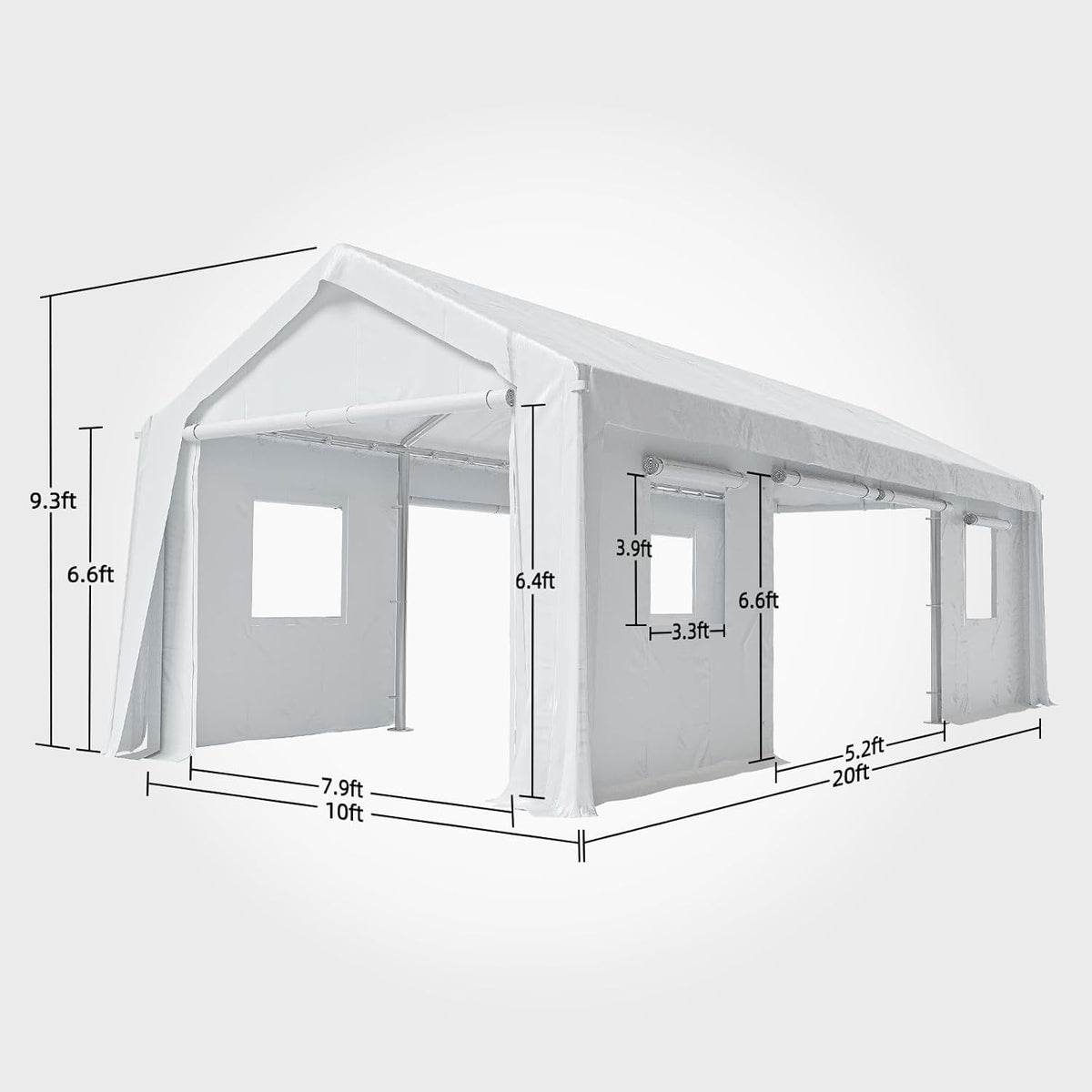 10x20ft Heavy Duty Carport Outdoor Canopy Portable Garage with 4 Doors & 4 Windows Waterproof UV Resistant Storage Shelter with Removable Sidewalls for Car Truck Boat, White