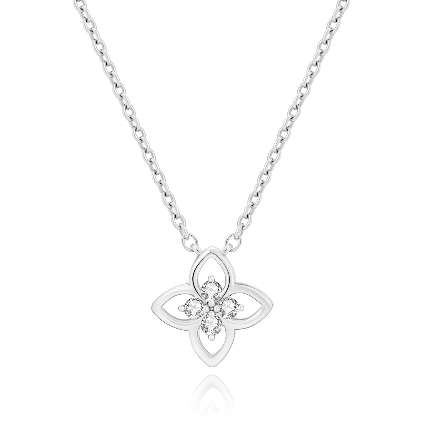 COBI Clover Pendant Necklace for Women, Rhodium 18K Gold Plated Lucky Four Leaf Clover with Cubic Zirconia CZ, Adjustable 18"+2" Chain Necklaces, Fashion Trendy Jewelry, Birthday Gift