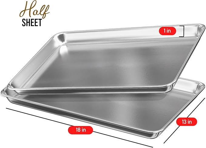 Eatex Aluminum Baking Sheet, Steel Cookie Sheet, 18” x 13” Half Sheet Baking Pan, Warp Resistant Cookie Sheets for Baking Nonstick, Baking Sheets for Oven, Durable BPA-Free Half Sheet Pans for Baking