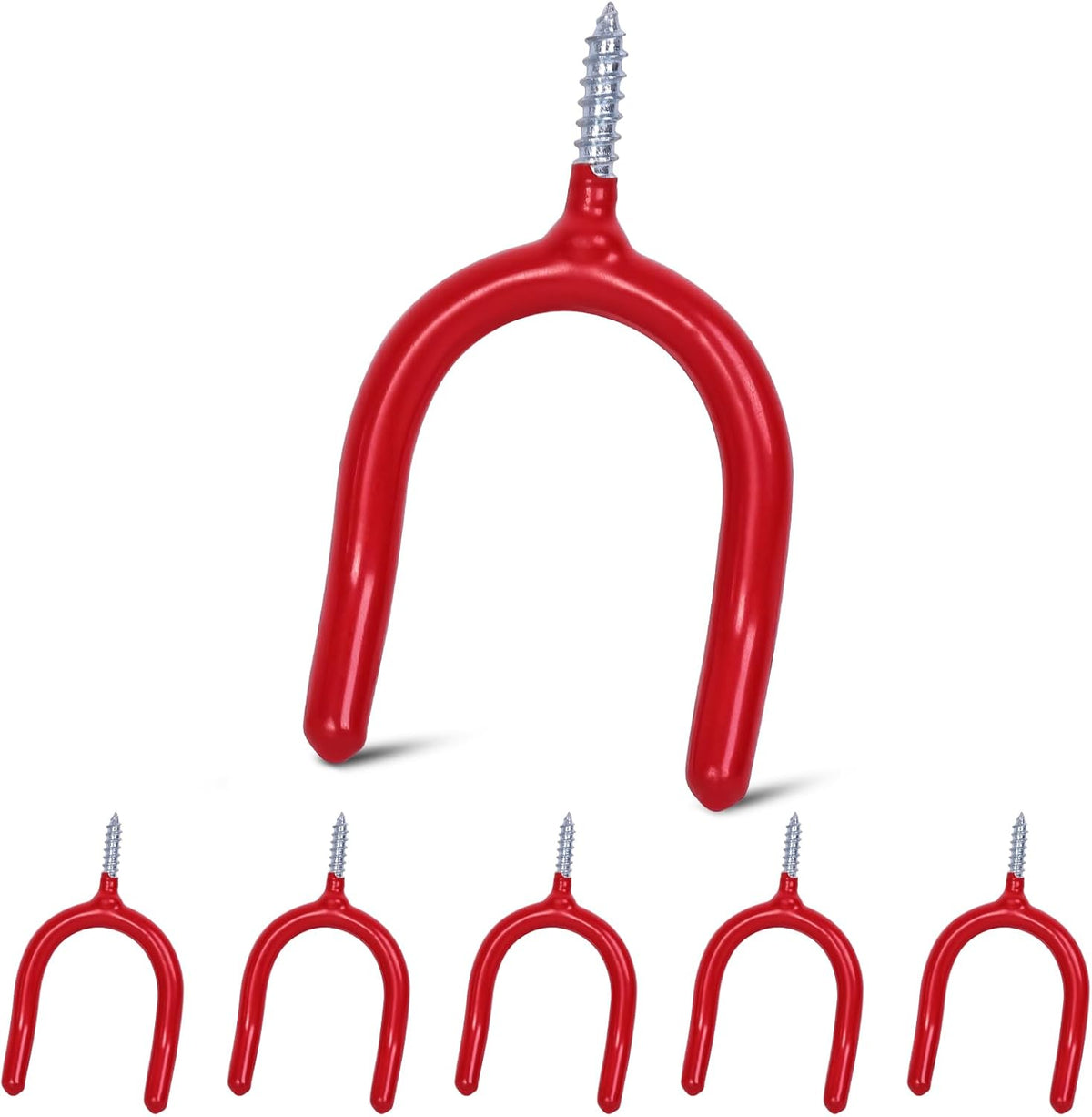 6 Pack Garage Storage System Steel U Hooks with Anti-Slip Coating Home Improvement and Organization Screw in Hooks Easy Wall Mounting Heavy Duty Bike and Ladder (Red, 6 Pack)