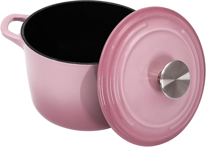 Flavehc Dutch Oven Pot with Lid 2.8 qt Cast Iron Dutch Oven for Bread Baking Pink Enameled Cast Iron Rice Pot with Handels