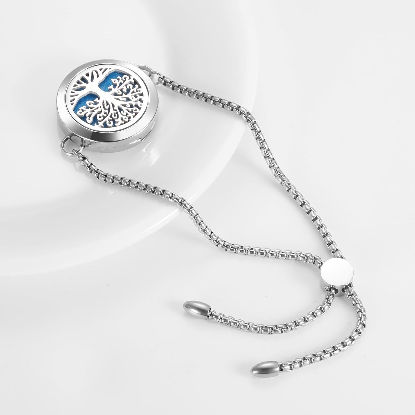Aromatherapy Essential Oil Diffuser Bracelet, Tree of Life Pattern Locket Adjustable Link for Women Birthday Jewelry Gifts Trendy for Wife Mothers（Silver