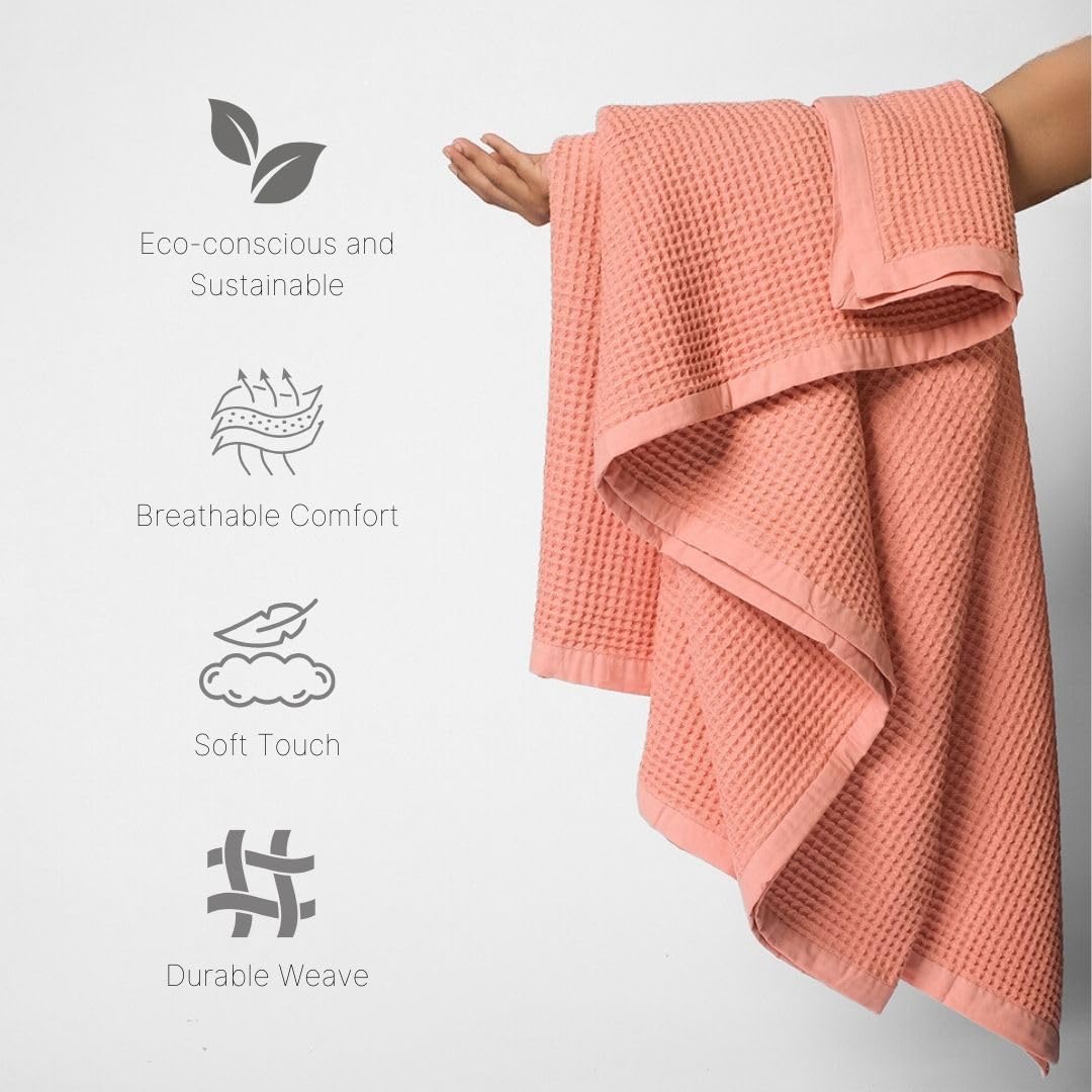 GOTS Certified Organic Cotton Waffle Weave Blanket, Twin Bed & Couch Throw, 66"X90", Modern Home Decor