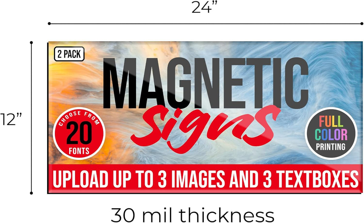 2 Pack, Personalized Magnetic Signs for Vehicles, Custom Car Magnets for Businesses, Customized Full Color Magnetic Truck Signs, 12x24 Car Magnet Signs (Design E)