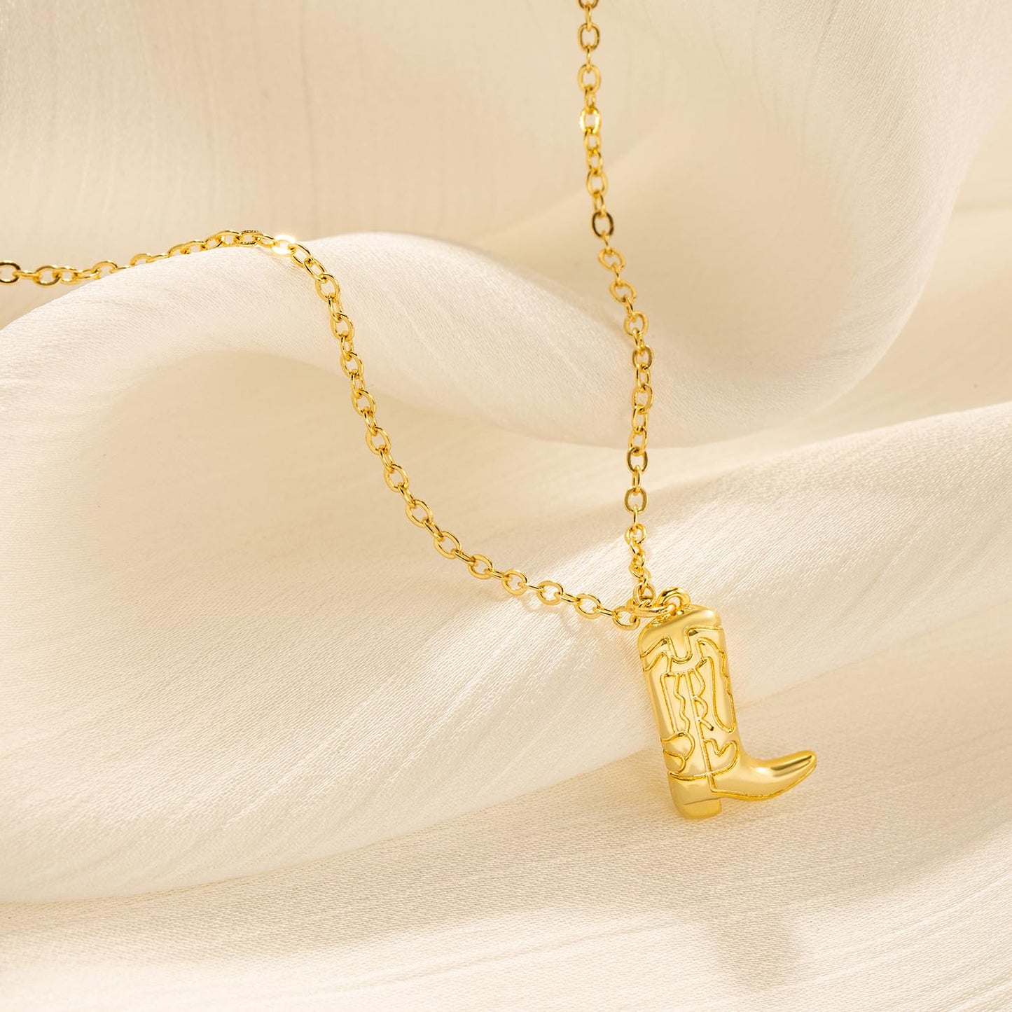 BSGRL Gold Necklace for Women- 14K Gold Plated Dainty Cowboy Boot Necklace 16.5"+2"
