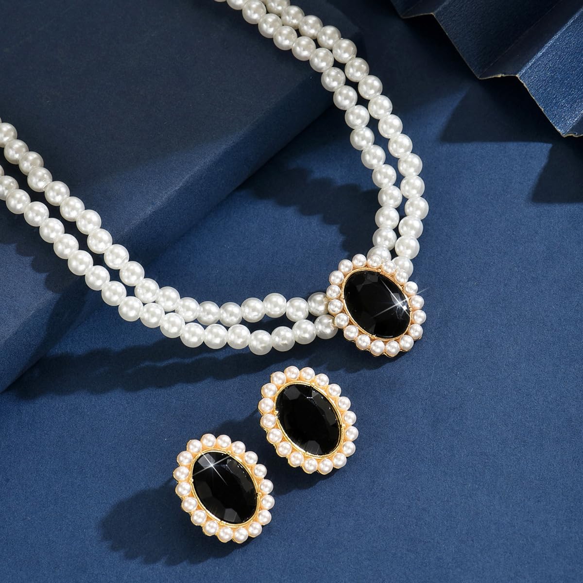 CSIYANJRY99 Pearl Necklace and Earring Set Faux Pearl Jewelry Sets for Women Imitation Beaded Pearl Necklace Bracelet Stud Earrings for Women（BK）