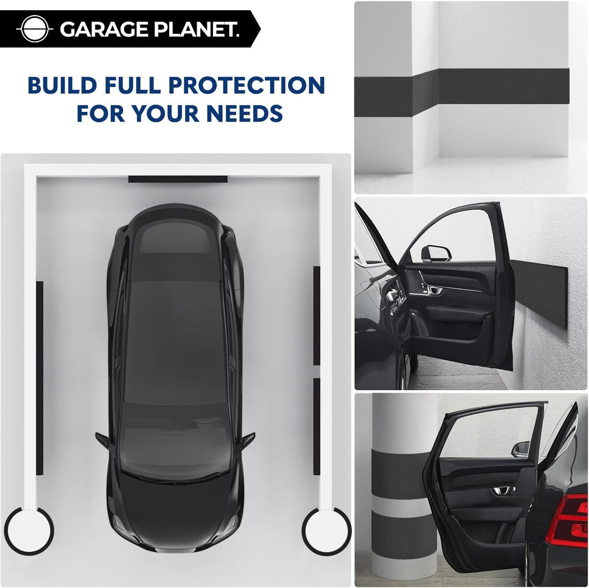 H1 Garage Wall Protector Car Door Wall Protector, Tool-Free, Designed in Australia (Black, 2 Pack)