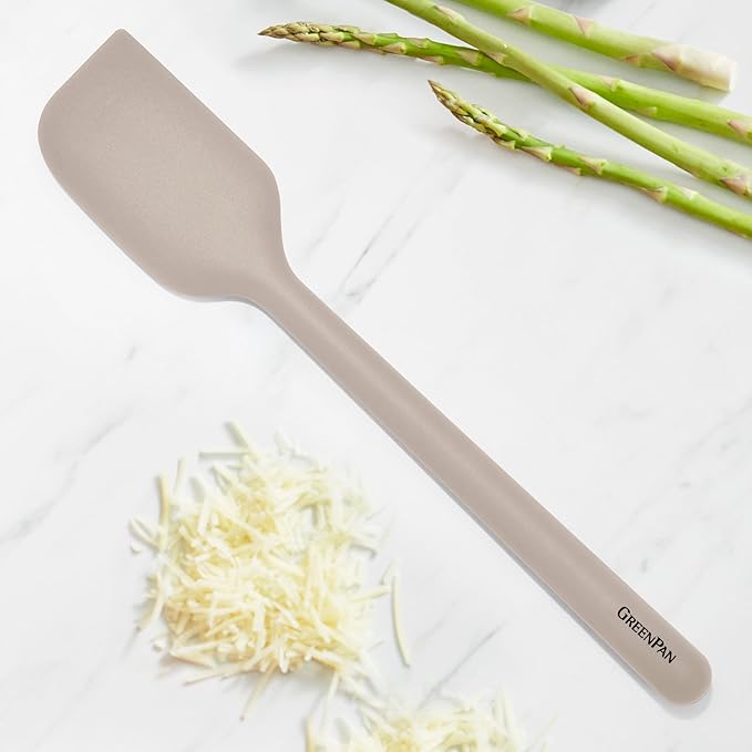GreenPan Silicone Mixing Spatula, Scraping Baking Cooking Kitchen Utensil, Flexible Rubber Nonstick Cookware, Rigid Steel Core, Heat-Resistant, Anti-Slip Handle, BPA-Free, Dishwasher Safe, Taupe
