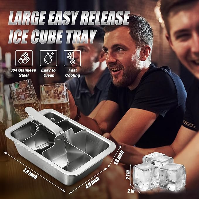 Ice Cube Trays, 3 Pack Large 6-cube Stainless Steel Ice Cube Trays with Easy Release Levers – Portable Reusable Metal Ice Maker for Family Bar - Send Goods From Local Warehouse