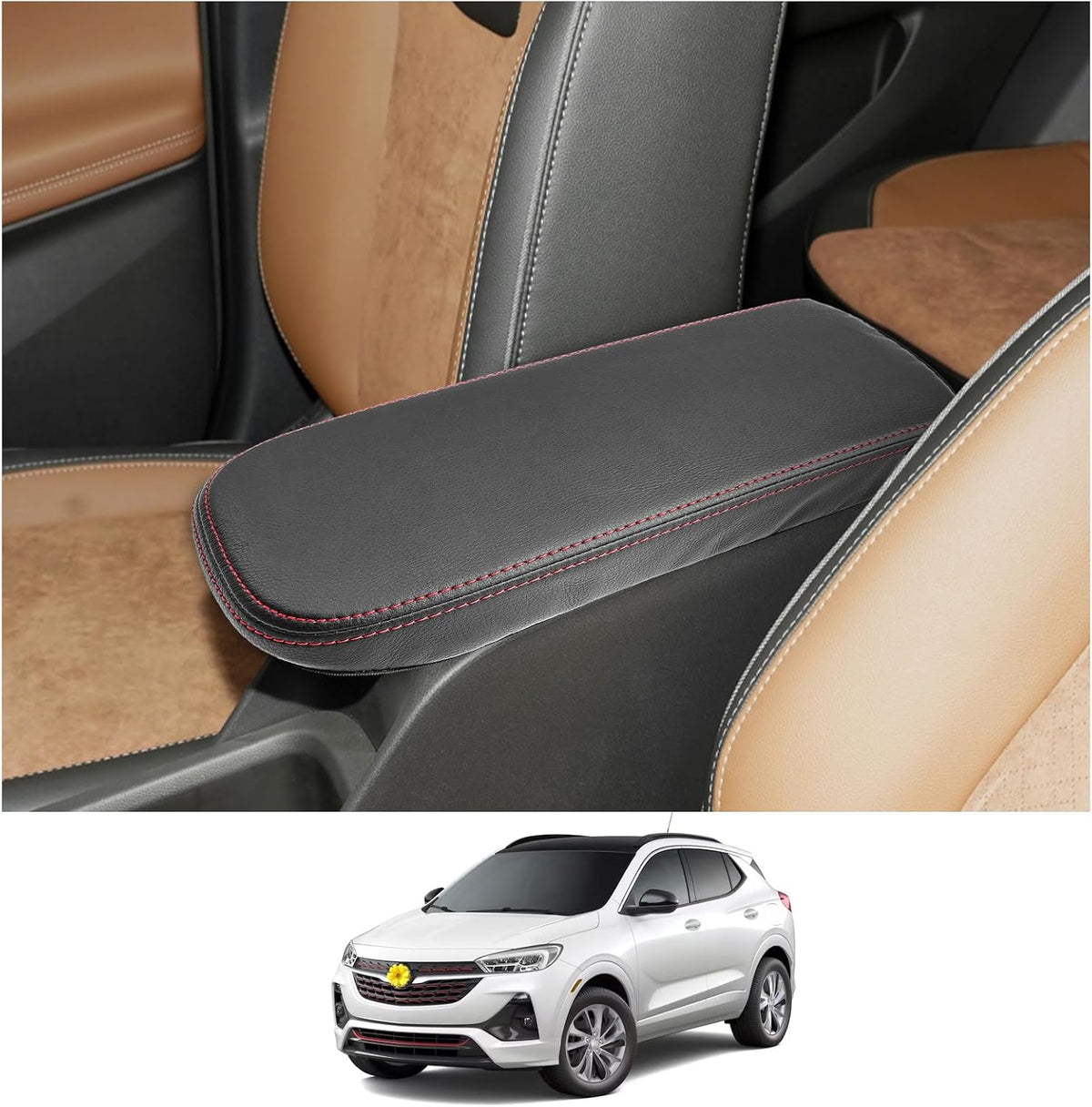 CDEFG 2024 2025 Trax Center Console Cover for 2024 2025 Chevy Trax Armrest Cover Middle Console Pad 2024 2025 Trax Accessories (Red Stitching)