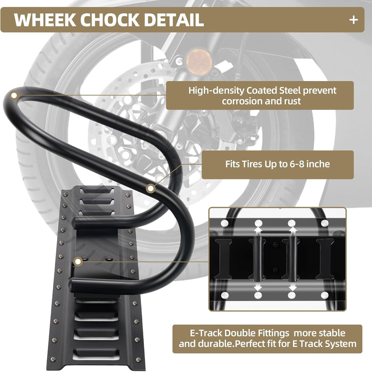 2 Pack E-Track Wheel Chock & Strap Kit|E Track Motorcycle Wheel Chock for Trailers for etrack system|E-Track Accessories for Enclosed Trailer- Supports Tire dirt bike, motorcycle for Garages and Trail