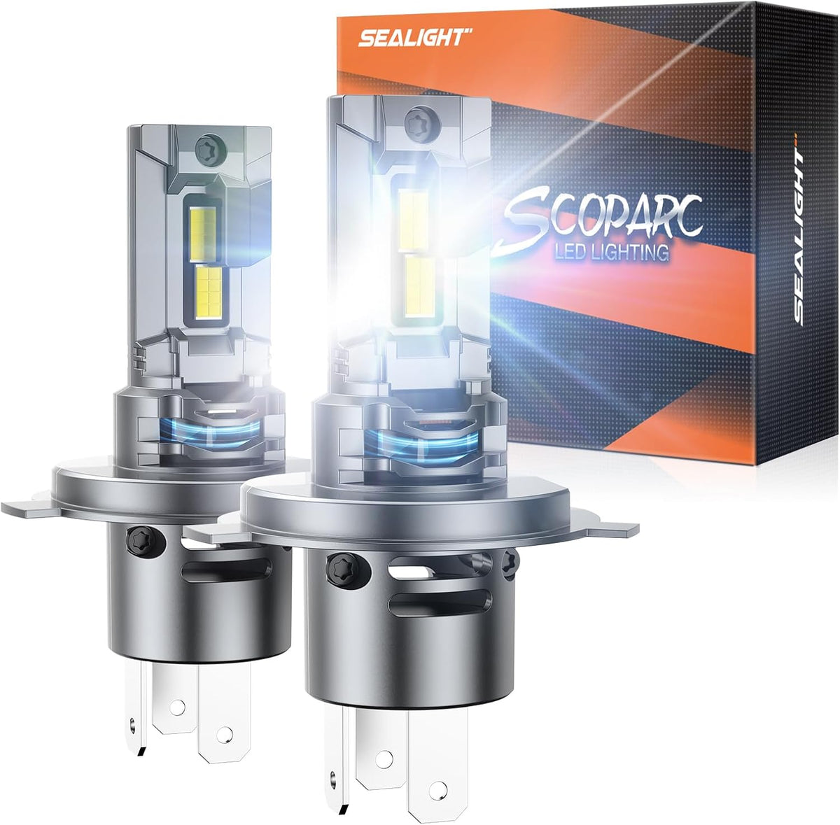 SEALIGHT H4 Fog Bulb 40000LM 6500K Cool White 52W High Power Error-Free, H4/9003 Bulbs For Powersports 1:1 Stock Bulbs Size, 2 Pack