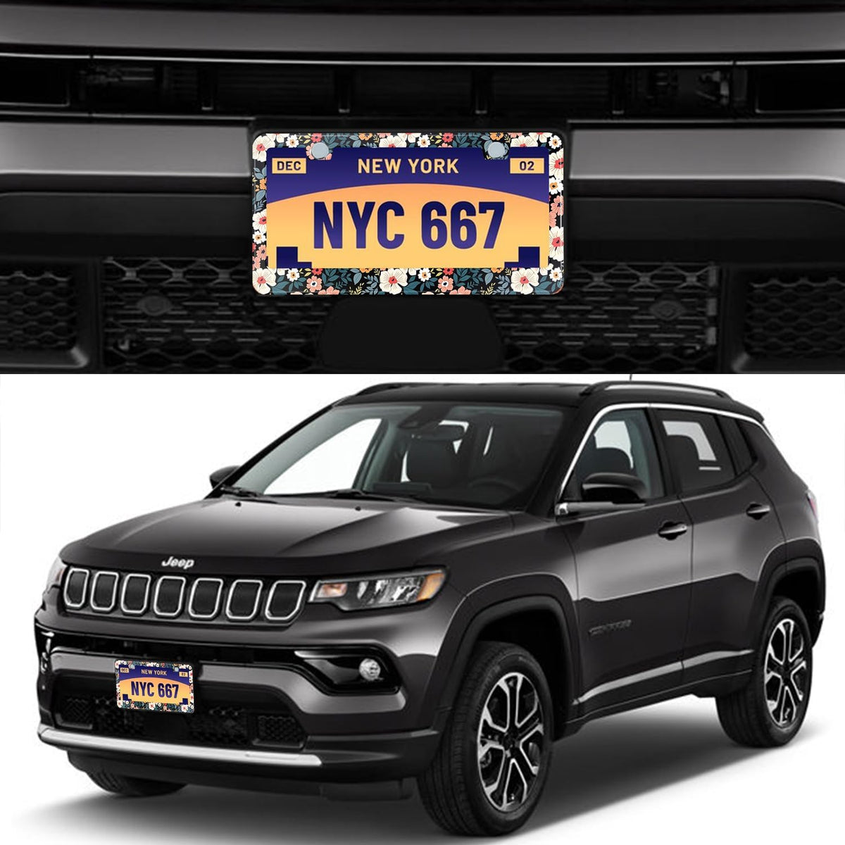 Folk Floral License Plate Frame Colorful Flowers Stainless Steel License Plate Frames Holder Covers Rust-Proof Auto Parts Decoration with Screws License Plate Holder for Car Accessories 12x6 Inch