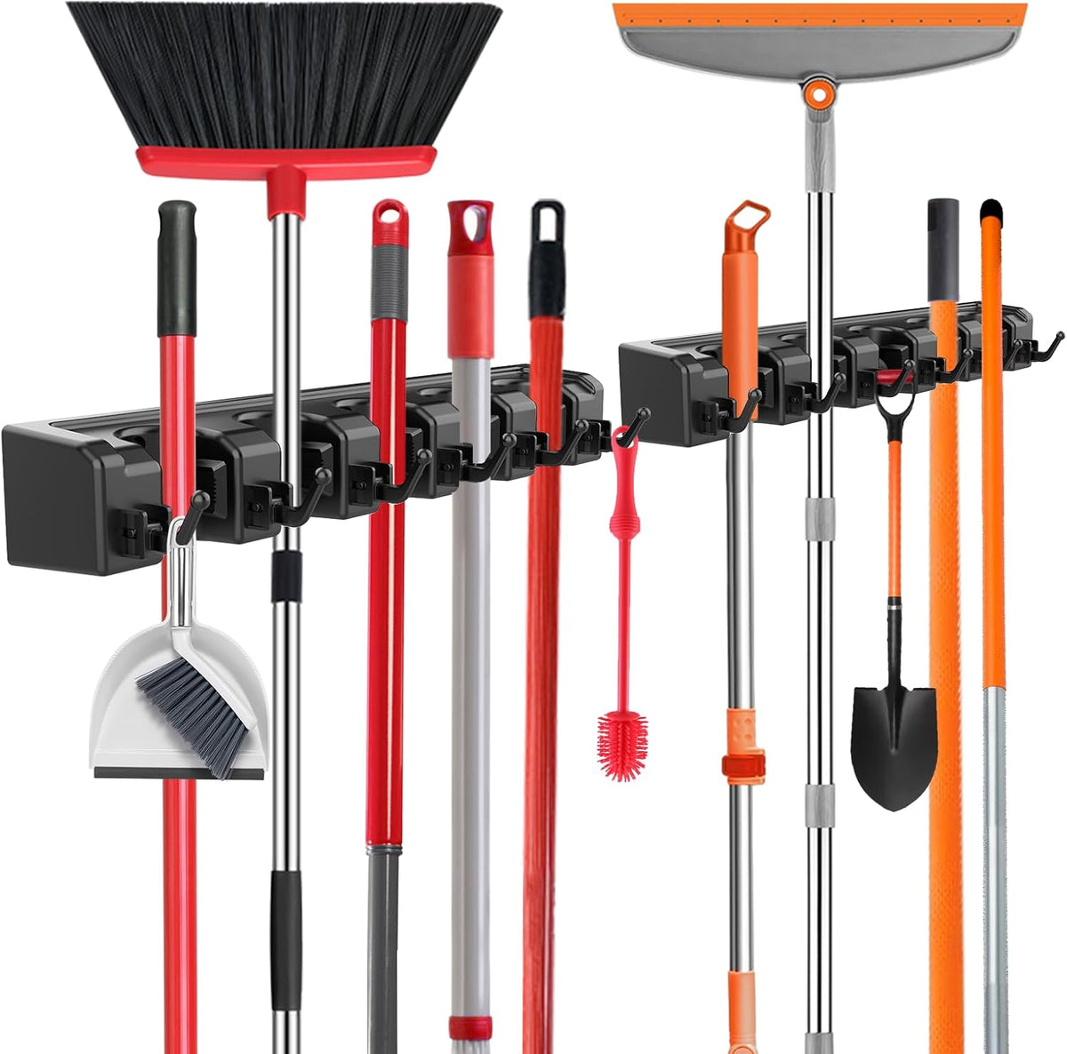 nacena Broom Holder Wall Mount, 2 Packs Black Wall Hanging Garden Tool & Utility Closet Organizer Mop & Broom Hook Wall Mounted Heavy Duty Broom and Mop Organizer Wall Hanging for Bathroom, garage