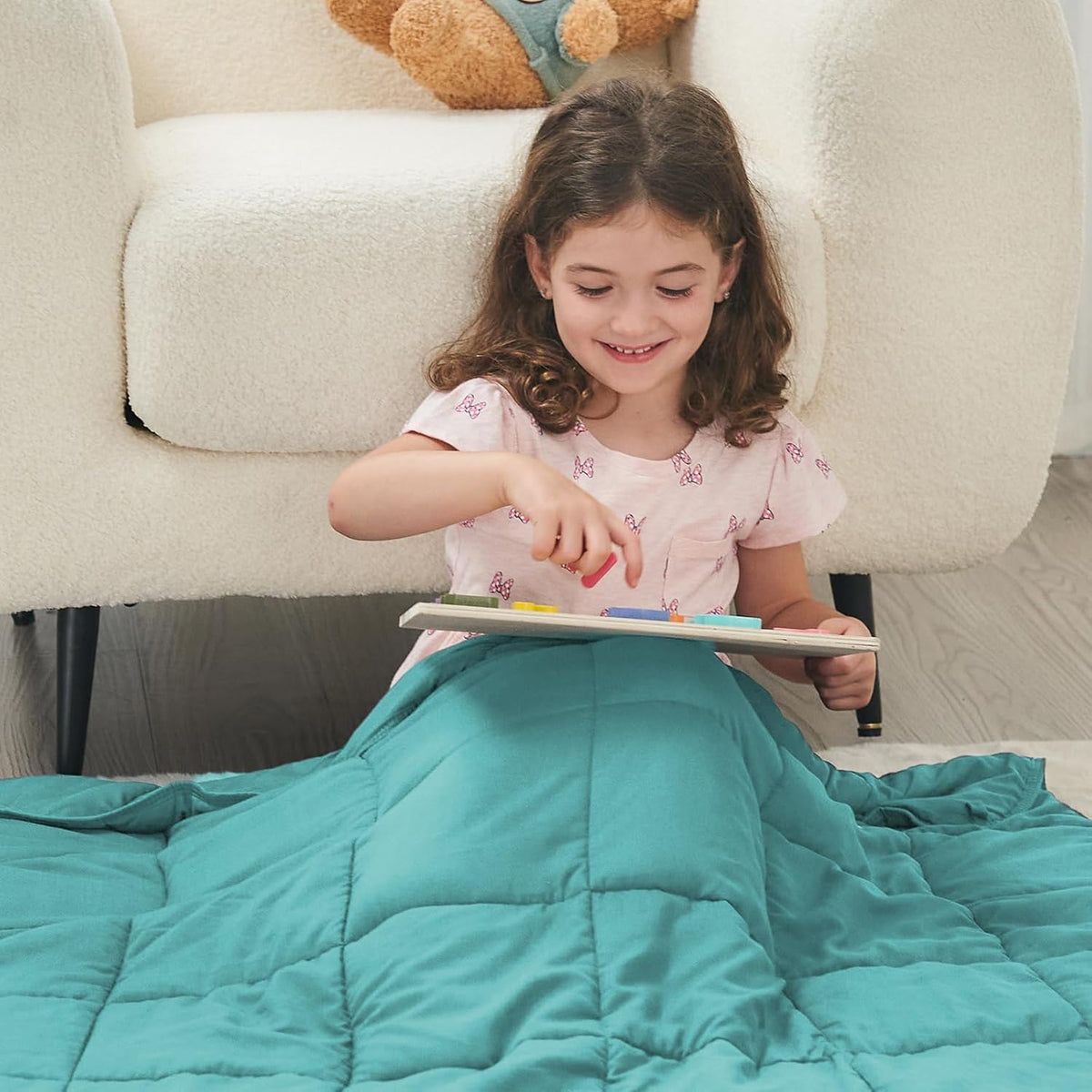 yescool Weighted Blanket (7 lbs, 41" x 60", Teal) Cooling Heavy Blanket for Sleeping Perfect for 60-90 lbs, Breathable Blanket with Premium Glass Bead, Machine Washable