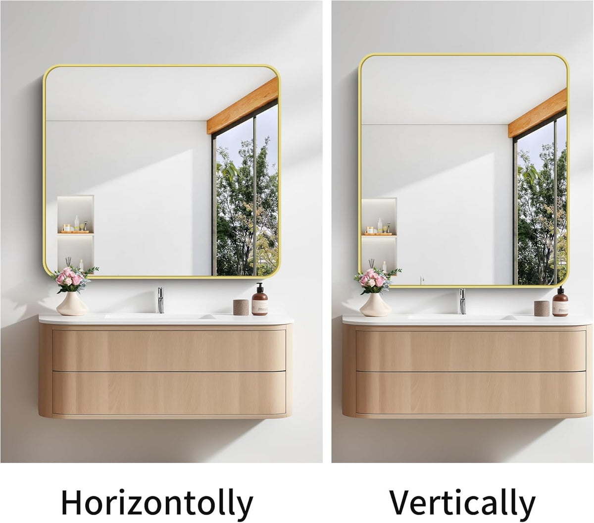FORBATH 40x36 Inch Gold Bathroom Mirror for Over Sink, Large Rectanglar Wall Mirror with Metal Frame, Rounded Corners for Bathroom, Bedroom, Entryway Decor (Horizontal or Vertical)
