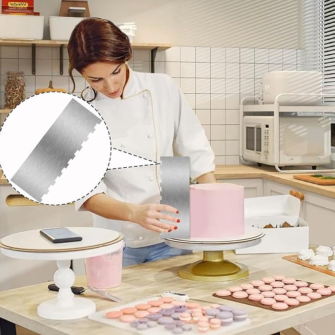 8.7 Inche Stainless Steel Cake Scraper，Double Sided Patterned Edge Stripe Edge Smoother Scraper Cake Decorating，Cake Decorating Comb Cake Scraper (1, 1-1)