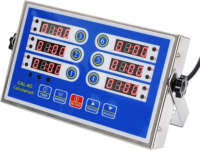 Kitchen Timers for Cooking – 6 Channel Commercial Kitchen Timer Restaurant Kitchen Supplies – Stainless Steel LED Technology Kitchen Timer Digital – Reminder Function, Loud Alarm, Blue