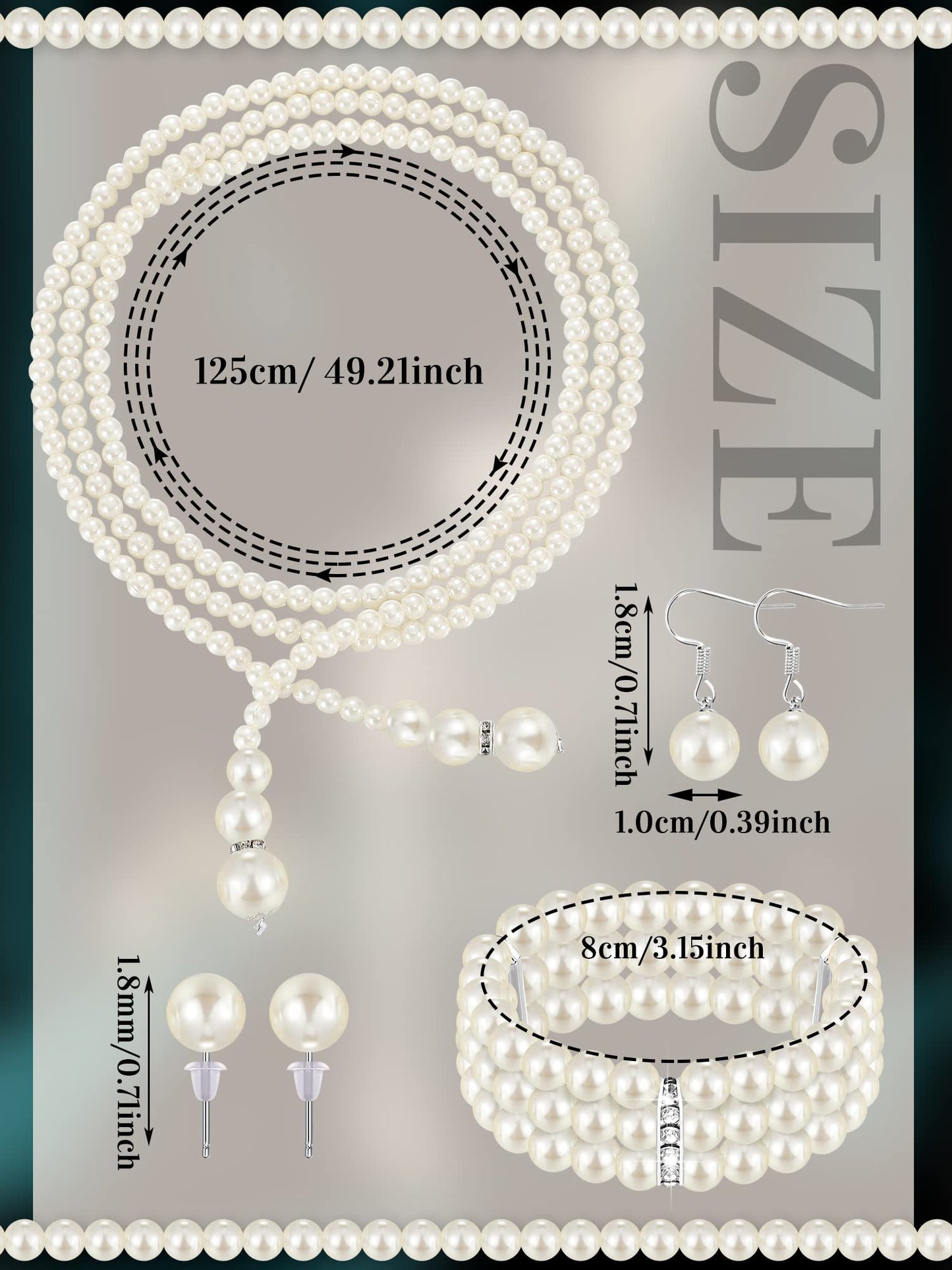 Glenmal Pearl Rhinestone Jewelry Set for Women Pearl Necklace Bracelet Earrings for Wedding Birthday Bridal Shower Tea Party(Vintage Style)