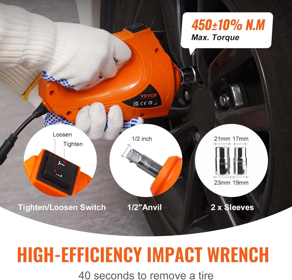 VEVOR Electric Car Jack, 5 Ton/11023 LBS Hydraulic Jack Lift with Electric Impact Wrench, Built-in Inflatable Pump, and LED Light for SUV MPV Sedan Truck Change Tires Garage Repair