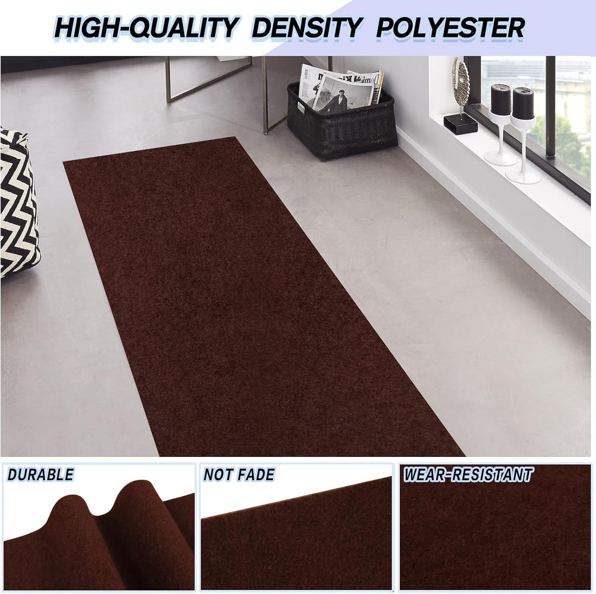 Custom Size Backed Non-Slip Area Rugs Runner, Easy Clean, Waterproof Runner Rugs for Hallway Entryway, Kitchen, Laundry, 3FT x 16FT, Brown