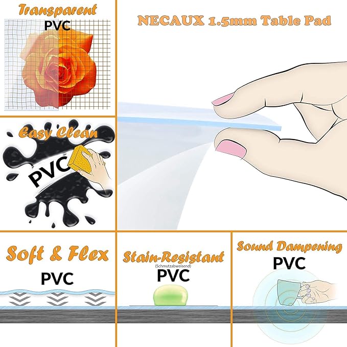 NECAUX Custom 36 x 91 Inch Clear Table Cover Protector, 1.5mm Thick Water Resistant Plastic Non-Slip Protective Pad Decorative Tablecloth for Dining Trainning Conference Table