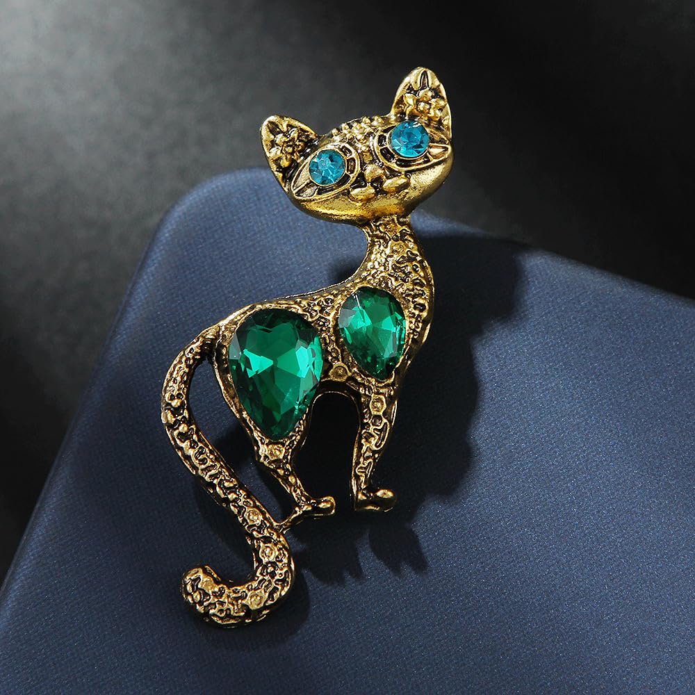 Vintage Crystal Cat Brooch for Women Rhinestone Cat Pin Vintage Jewelry Birthday Mother's Day for Mother Girlfriend Daughter