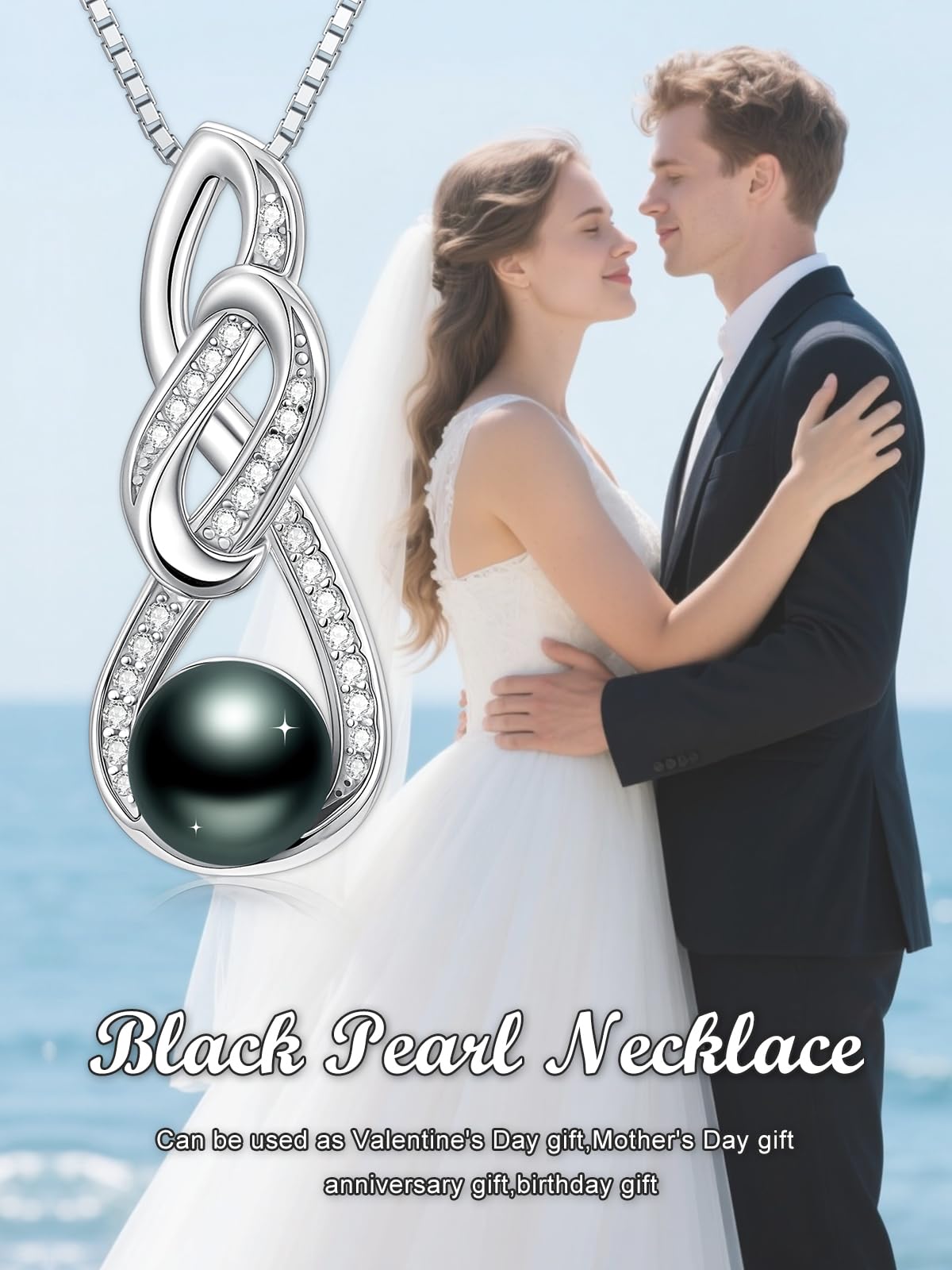 KANNSOAR 8MM Tahitian Black Pearl Necklace for Women 18K Gold Plating Sterling Silver Knot Pendant Pearl Jewelry Birthday Anniversary Valentines Day Christmas Mothers Day Gift for Wife Mom Girlfriend