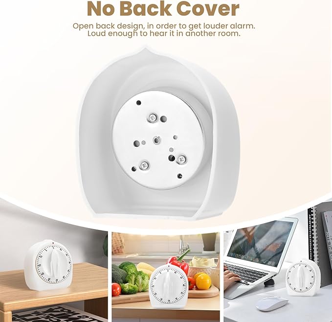 Kitchen Timers for Cooking, 60 Minute Wind Up - Chef Cooking Timer with Loud Alarm,100% Mechanical Desk Timer -No Batteries Required - Manual Countdown timers for Home, Study and Cooking (White)