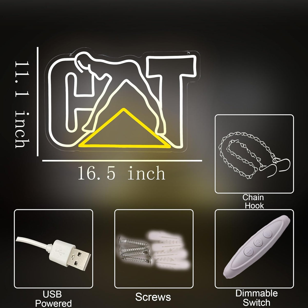 CAT Style LED Neon Light Sign,Bold Neon Sign for Wall Decor, Garage, Man Cave, Workshop,Eye-Catching Industrial Neon Signs Gift for Men, Mechanics,Room Decor