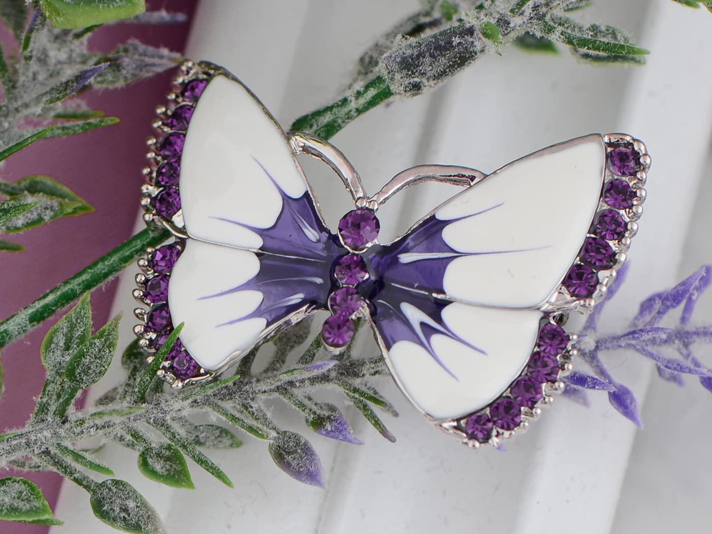 Alilang Painted Enamel Amethyst Crystal Rhinestone Butterfly Fashion Jewelry Pin Brooch
