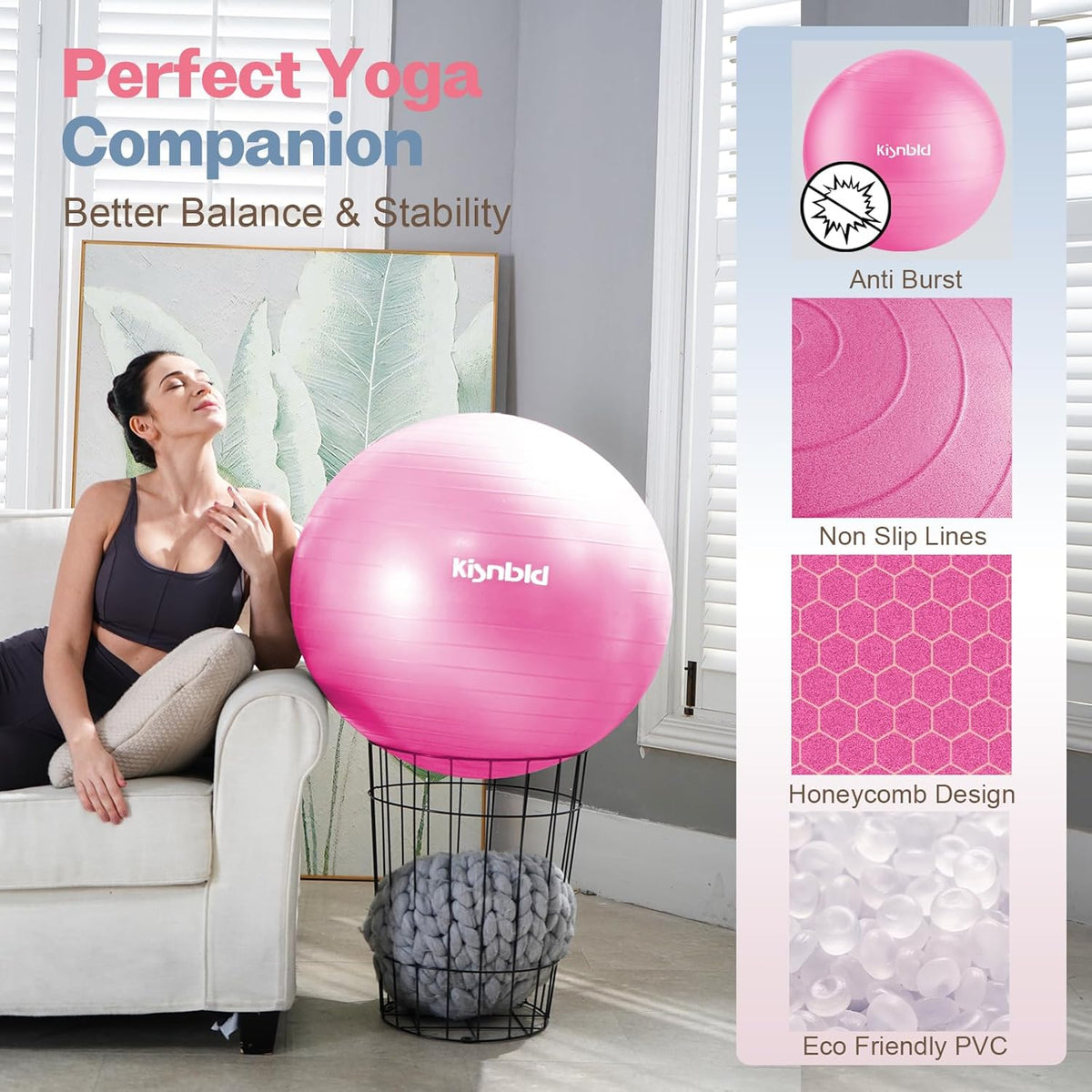 Exercise Ball, Extra Thick Yoga Ball for Workout Pregnancy Stability, 4 Sizes Anti-Burst Balance Ball with Foot Pump - Heavy Duty Fitness Ball Chair for Office, Home & Gym