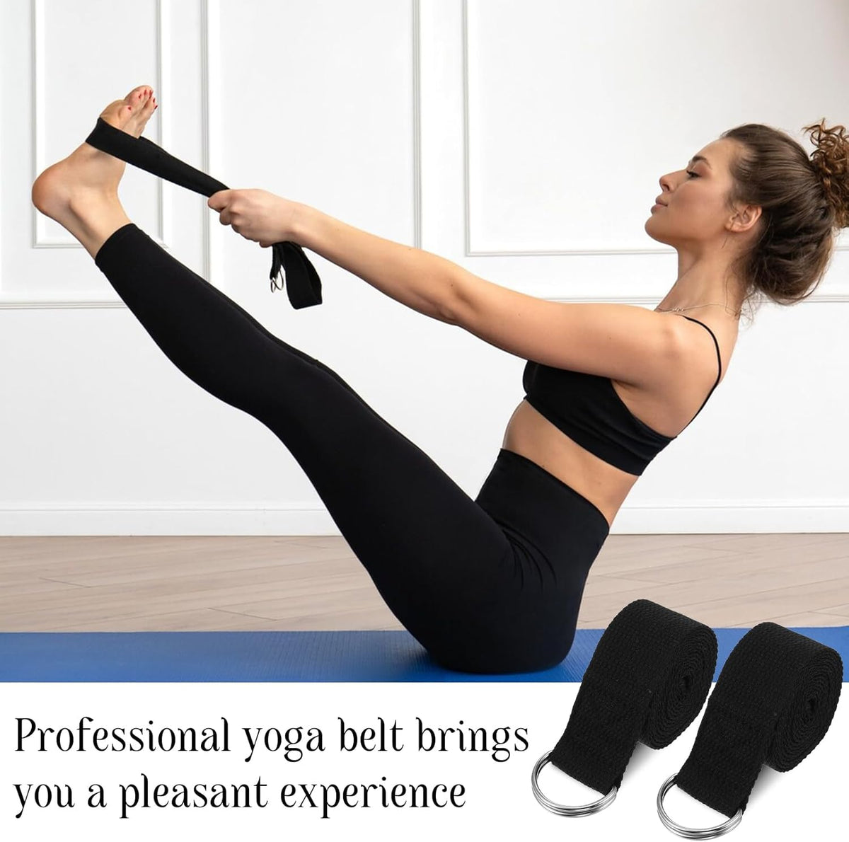 12 Pack Yoga Straps for Stretching, 6 Ft Black Exercise Bands with Adjustable D Ring Buckles for Pilates, Gym Fitness, Flexibility Training, Men Women
