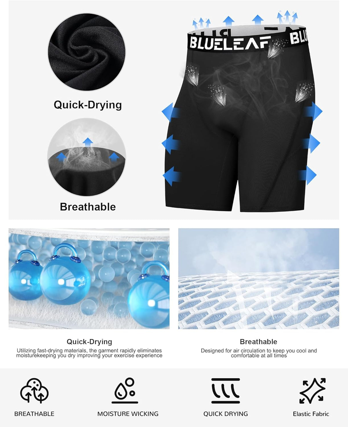 Blueleaf Men's Compression Shorts Sports Running Spandex Shorts Performance Athletic Workout Base Layer Underwear