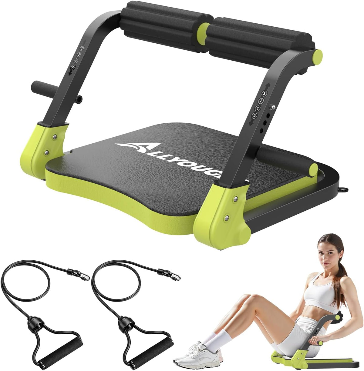 Ab Machine,Sit Up Exercise Equipment& Core Machine, Workout Equipment,Adjustable Ab Trainer with 3 Resistance Levels and Removable Auxiliary Handle,Home Gym Fitness Equipment for All Ages