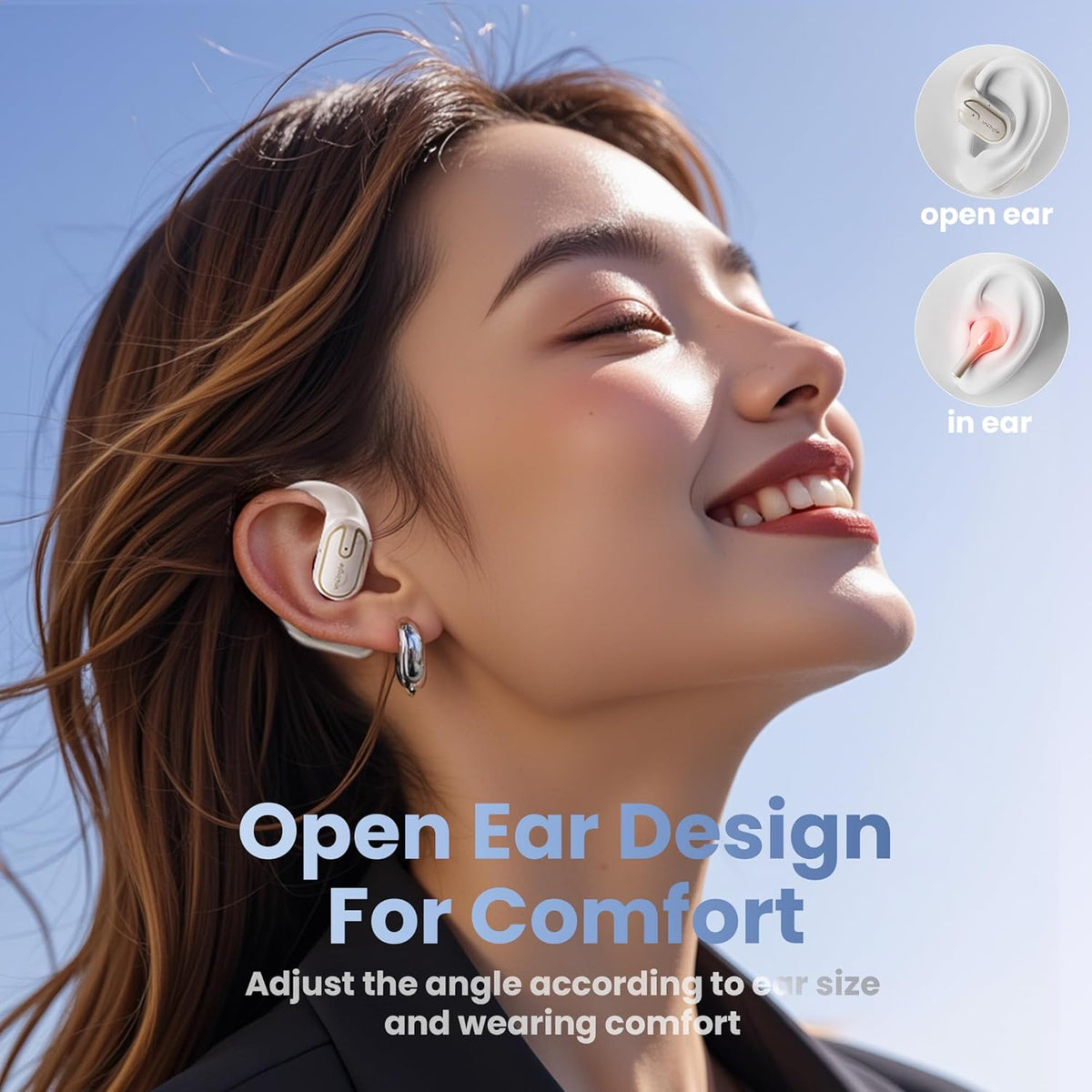 Open Ear Earbuds Wireless Bluetooth Headphones - 80Hrs Playtime Wireless Ear buds with 18.2mm Drivers Stereo Sound, Touch Control Earphones IPX7 Waterproof Bluetooth 5.4 for Running Fitness Workout