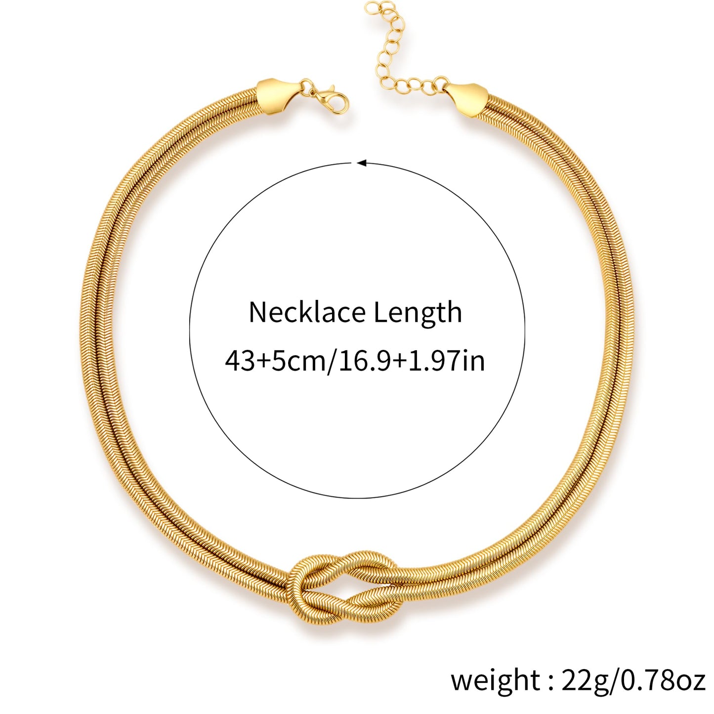 BONJOULRY Chunky Gold Knot Choker Necklace for Women Herringbone 14K Gold Plated Simple Choker Necklace Snake Chain Design Hypoallergenic Chunky Women's Snake Chain Necklaces