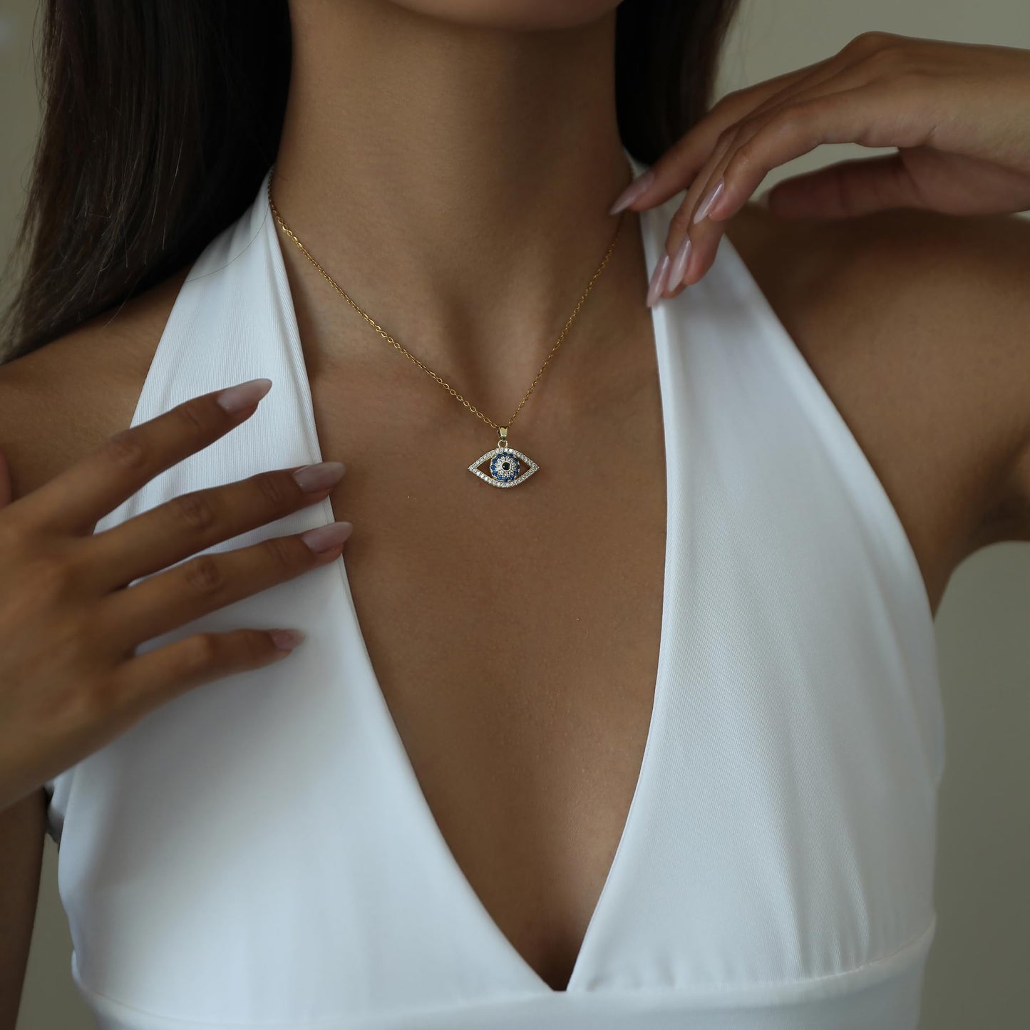 Evil eye necklace for Women Trendy Dainty 18k Gold Plated Charm Pendent Necklace Minimalist Delicate Jewelry for Women Gift card (Evil eye)