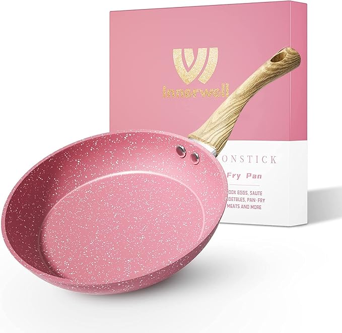 Innerwell 8-Inch Pink Nonstick Egg Pan, PFOA-Free Stone Cookware Skillet, Induction Compatible
