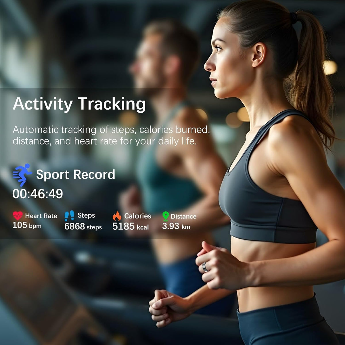Ring Health Tracker for Women Men, Fit Ring with Heart Rate, Blood Oxygen, Sleep Monitor, Calories, Step Counter, IP68 Waterproof Smart Ring for iPhone & Android, No Subscription Fee (Black, 9#)