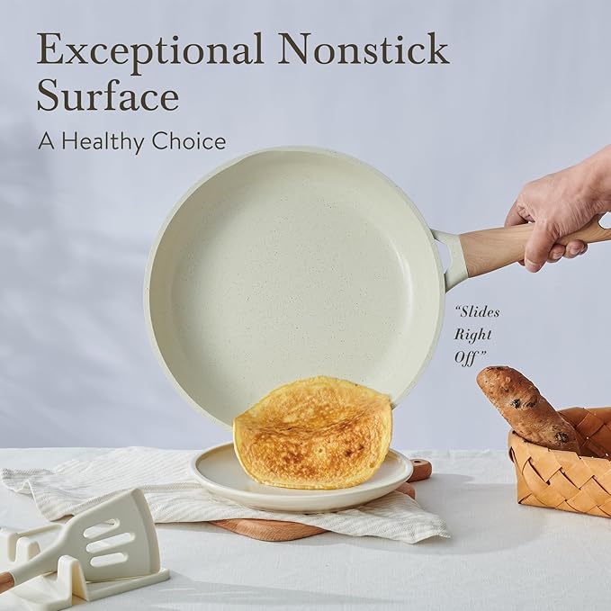 22 Pcs Pots and Pans Set Non Stick Non-Toxic Ceramic Kitchen Cookware Sets Nonstick Pot&Pan With Lid Cream White Granite Induction Compatible with Glass Lids Crepe