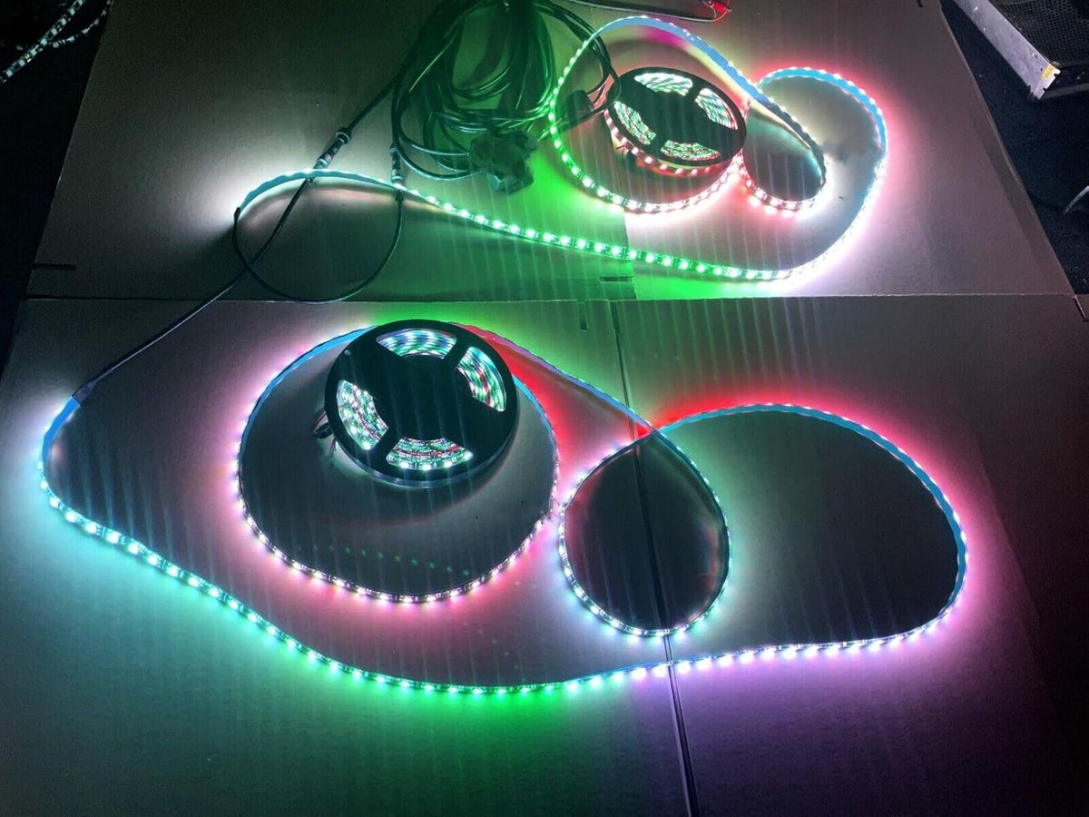 Black Out Full Tinted Smoked Addressale LEDs x4PCS 1FT 30CM 12" RGB Dream Color Chasing IP65 Light Strips for Car Truck Slingshot Golf Cart Bluetooth + Remote Control