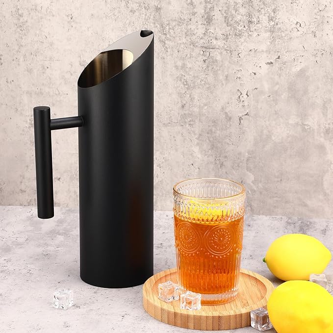 Funnymoom 3 Pack 53oz/1.5l Stainless Steel Water Pitcher Modern Metal Pitcher with Ice Guard Black Carafe Drink with Handle or Iced Hot Drink Tea Juice Coffee Beer