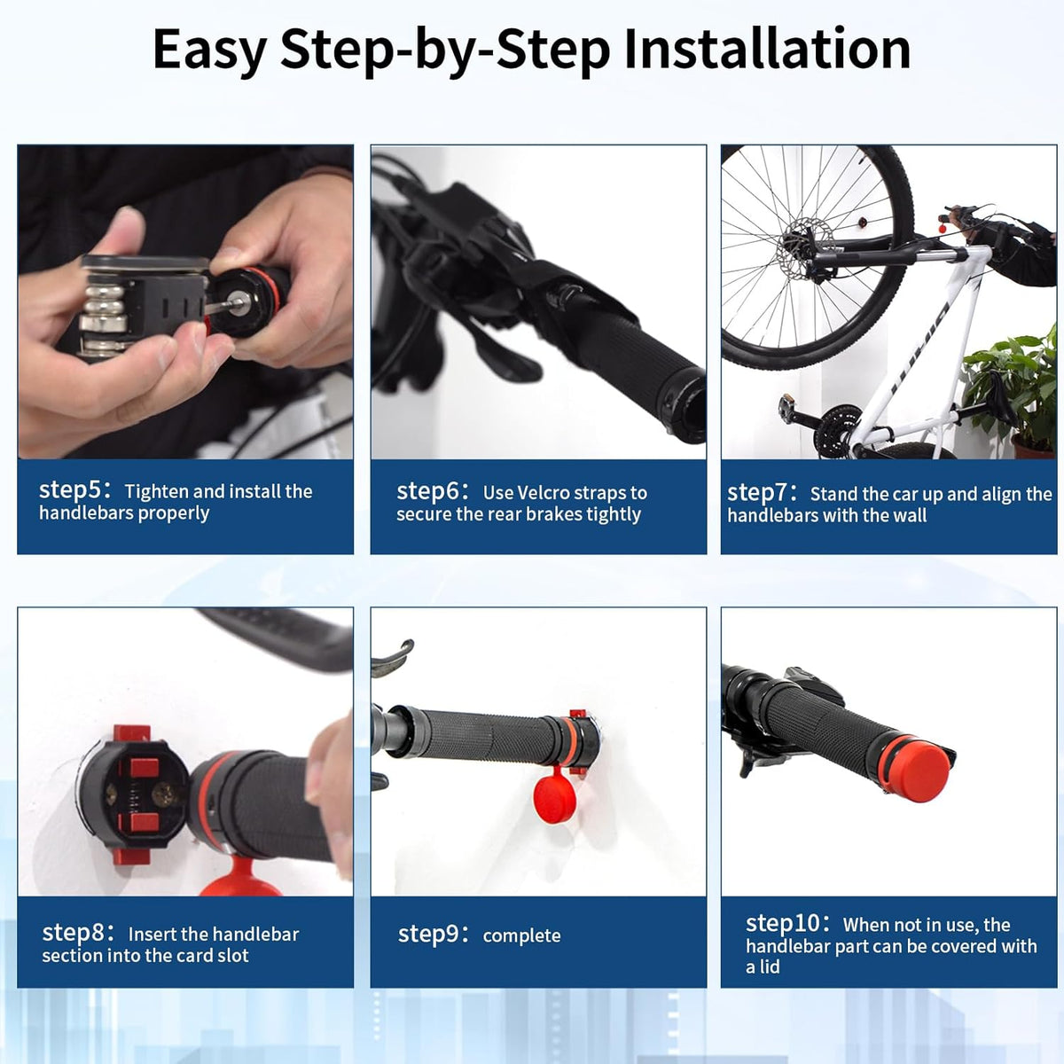 Mountain Bike Handlebar Wall Mount, Space-Saving & Easy Installation, Sturdy Garage Bike Storage Holds Up to 66lbs