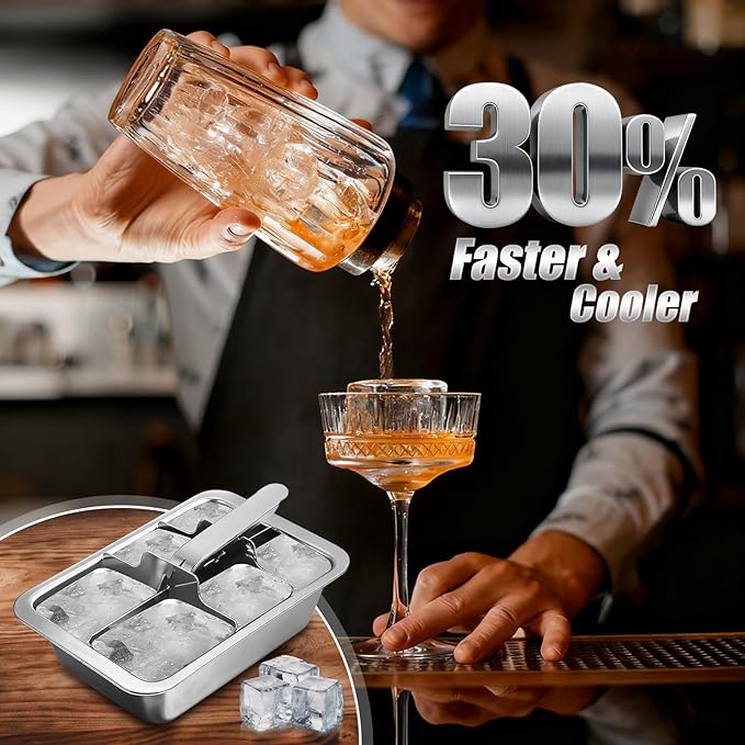 Ice Cube Trays, 3 Pack Large 6-cube Stainless Steel Ice Cube Trays with Easy Release Levers – Portable Reusable Metal Ice Maker for Family Bar - Send Goods From Local Warehouse