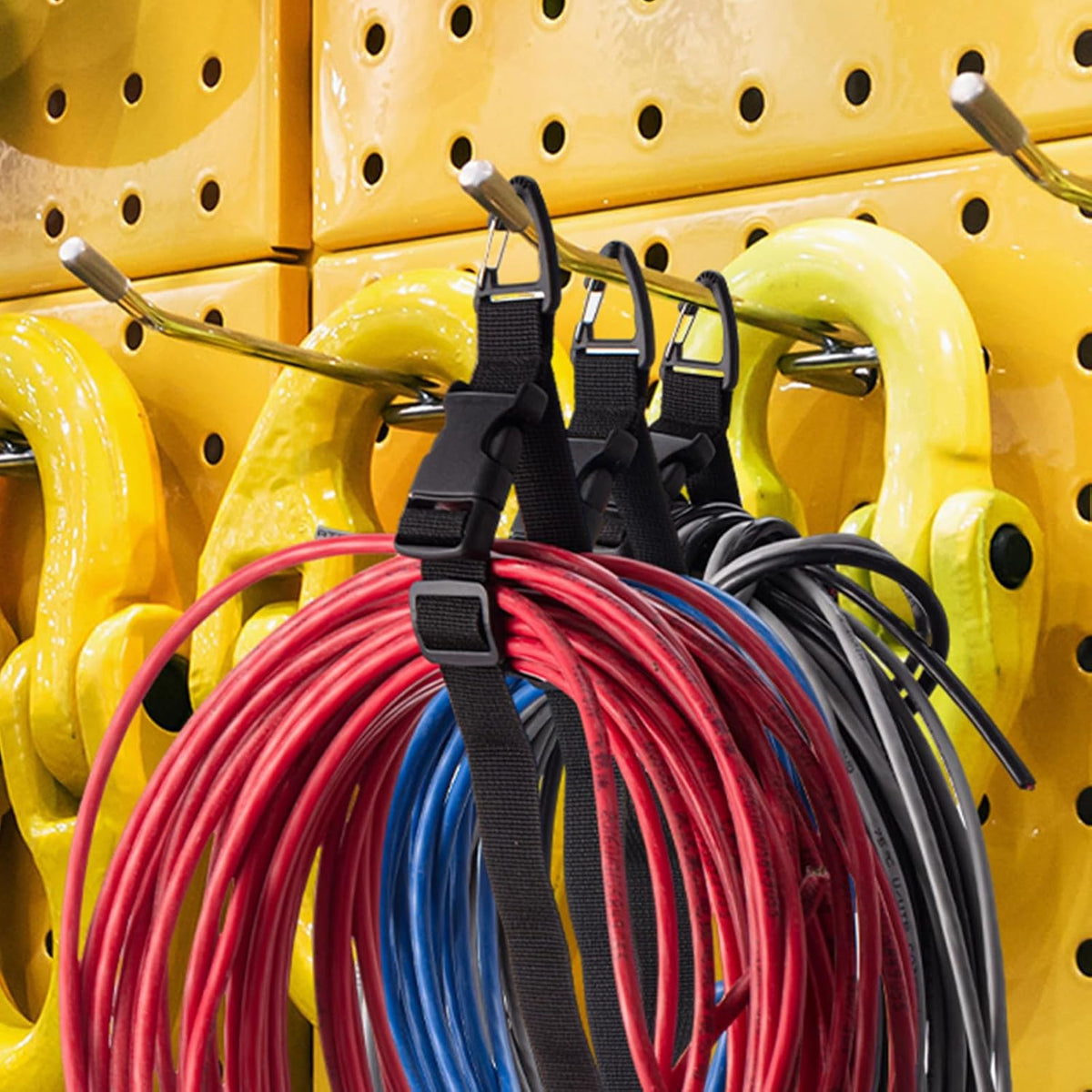 3 Pack 17 Inch Adjustable Extension Cord Holder Organizer with Triangle Clips Heavy Duty Storage Straps Extension Cord Hanger for Men Workshop and Garage Organization and Storage (Black)