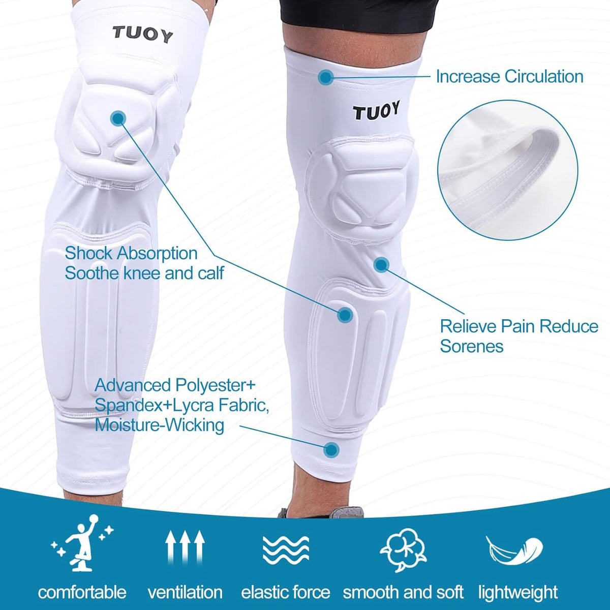 TUOY Knee Pad with Shin Guard Pads, Protective Shin/Knee Sleeve Support for Soccer, Football, Basketball, Wrestling, Volleyball (A Pair)