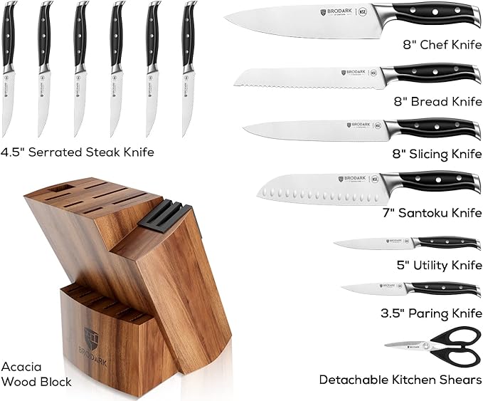Kitchen Knife Set - Full Tang 15 Pcs Professional Chef Knife Set with Sharpener, Razor - sharp Knives Set for Kitchen, German Stainless Steel - Knife Block Set, Gift Box for Mom, Mothers Day