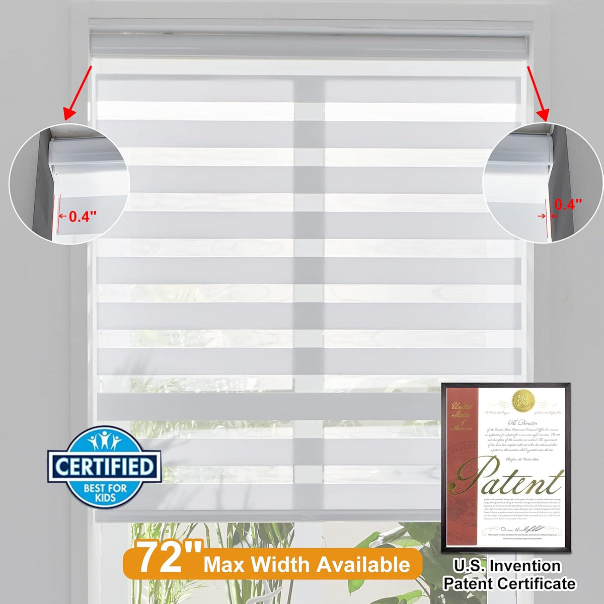 Persilux Cordless Zebra Blinds for Windows Free-Stop Roller Window Shades (22" W X 64" H, White) Dual Layer Light Control for Day and Night, Light Filtering Sheer Shades for Home, Easy to Install