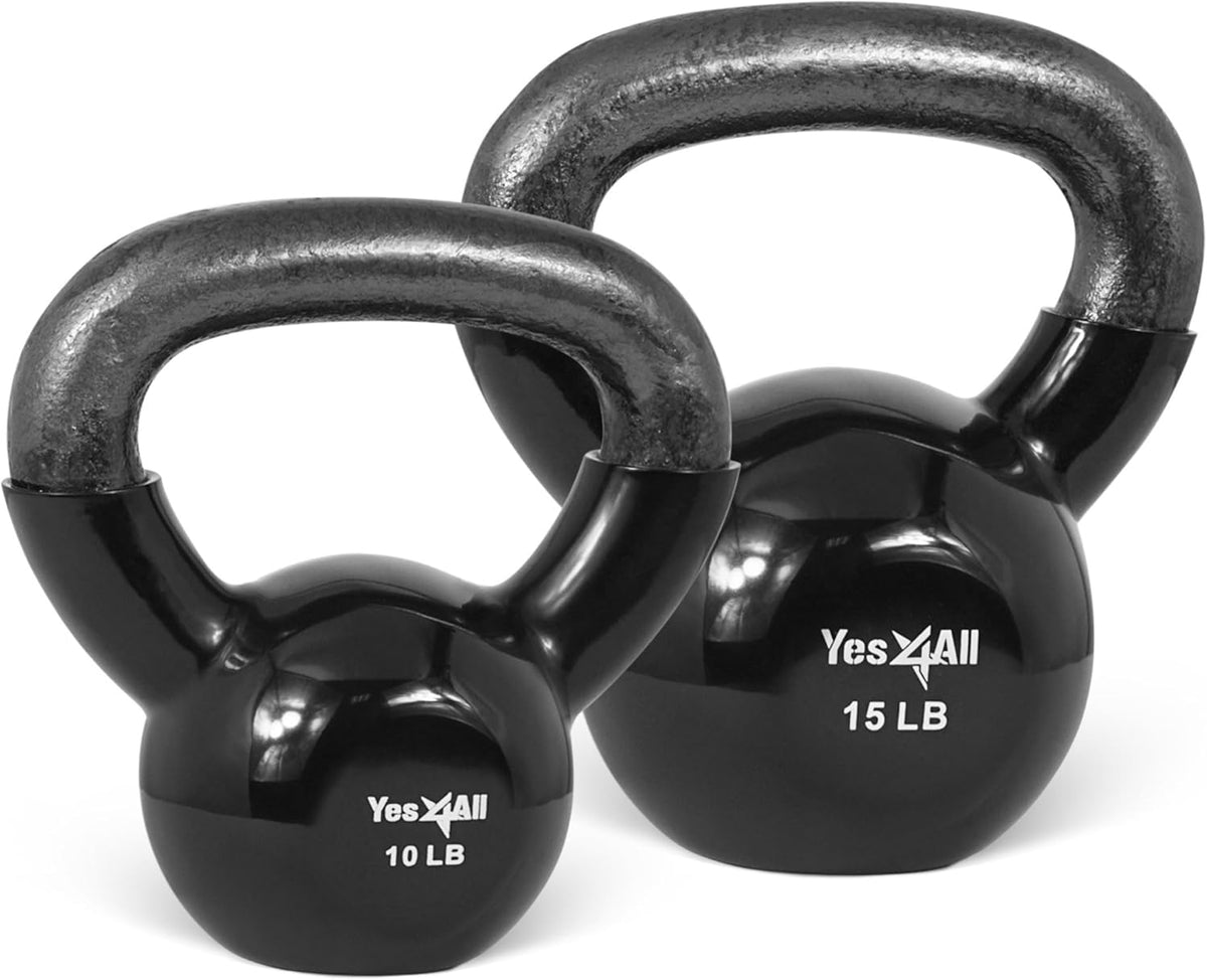 Yes4All Kettlebell Set Vinyl Coated Weights Combo for Full Body Workout Equipment Push up, Grip Strength Training, Dumbbell Weights Exercises